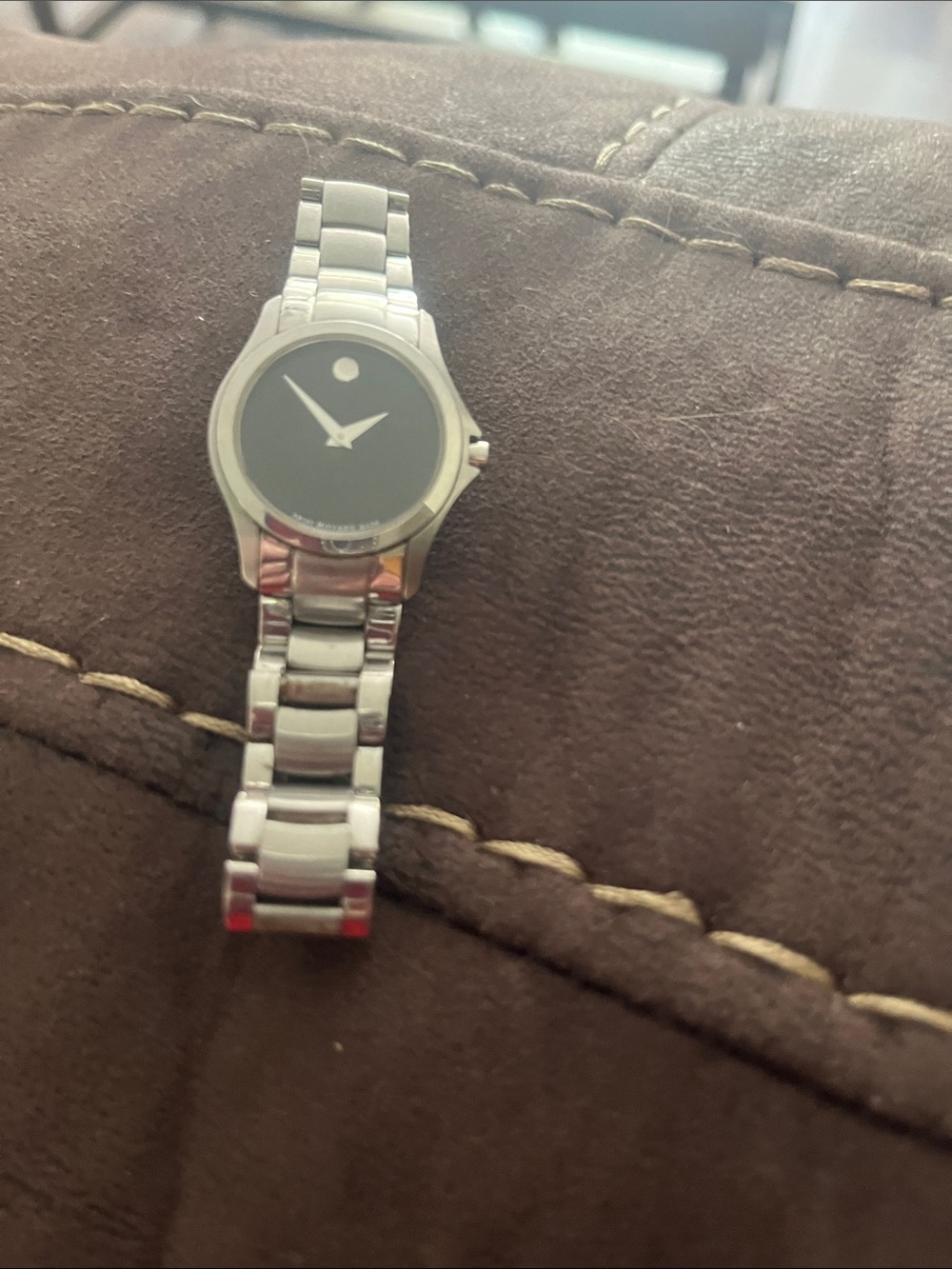 Movado Silver Stainless Steel Watch with Black Dial